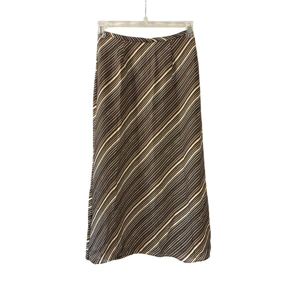 Vintage Y2K Valerie Stevens Petite Neutral Striped Silk Maxi Skirt Size 2P - Picture 1 of 4
